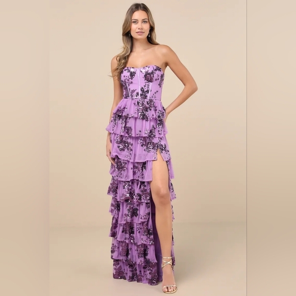 Lulus Definite Glamour Lavender Sequin Bustier Maxi Dress XS Wedding Party - Picture 2 of 11